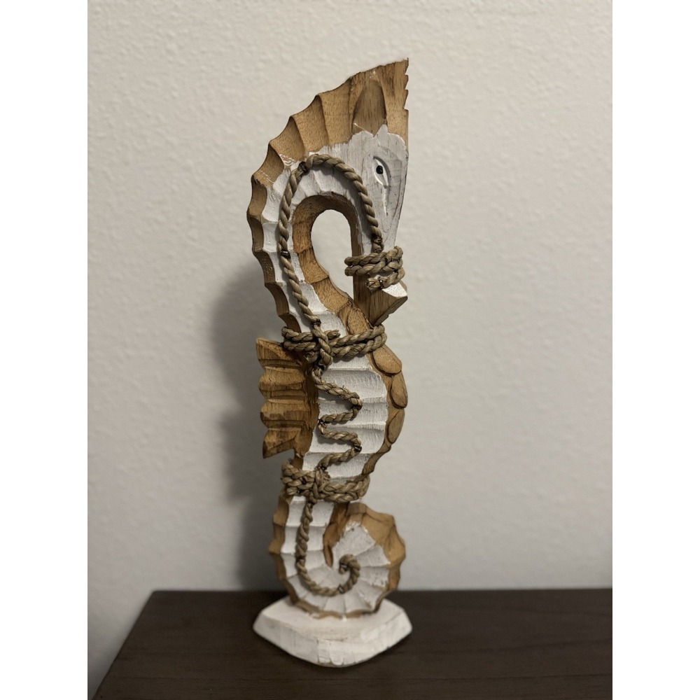 Handmade‎ Seahorse Figurine with Nautical Rope Details, Wooden, Nautical Decor - Picture 2 of 10